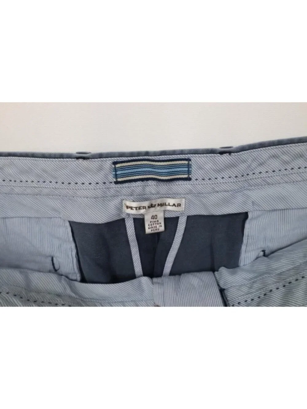 Peter Millar Mens 40 Faded Stonewash Above Knee Golfing Golf Chino Shorts Blue